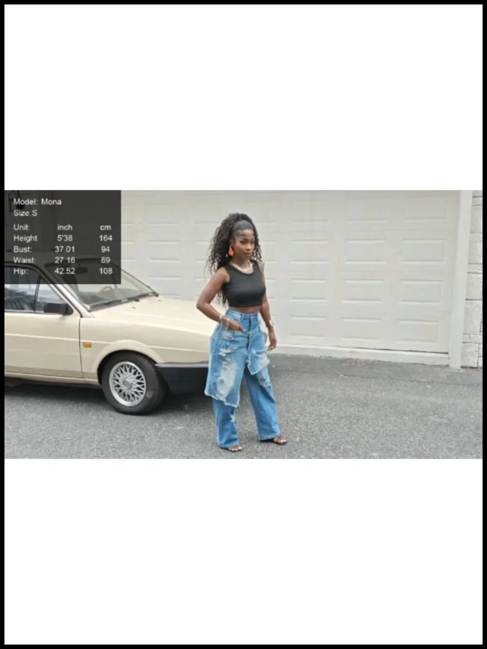 Ripped Patchwork Jeans Straight Wide Leg Asymmetrical Double Waist Baggy Y2k